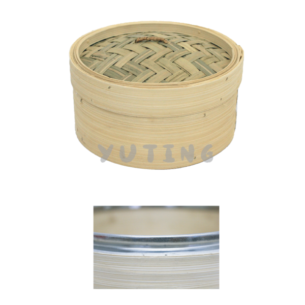 Stainless Steel Rim Bamboo Steamer (Wood Base) & Bamboo Cover - Image 2