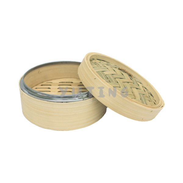 Stainless Steel Rim Bamboo Steamer (Wood Base) & Bamboo Cover