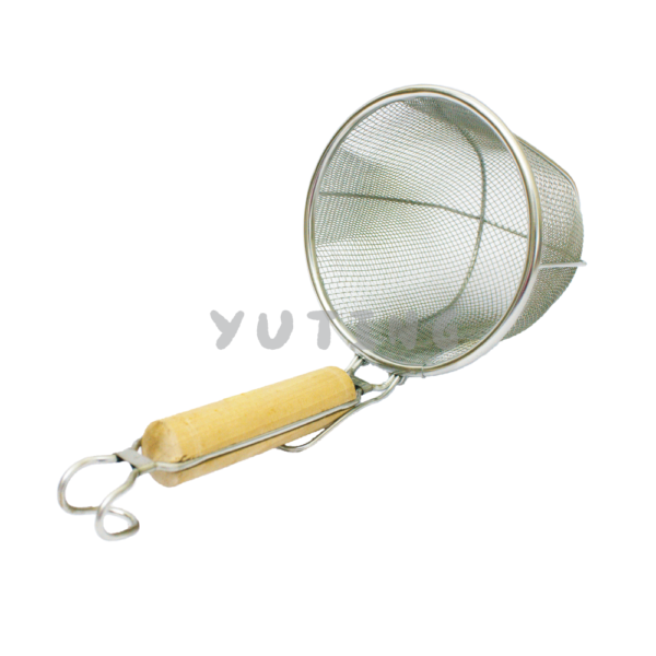 Stainless Steel Jap Noodle Strainer with Round Wood Handle