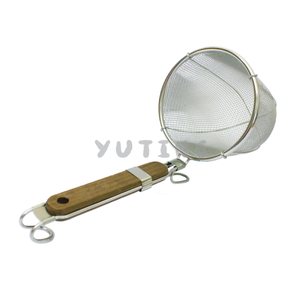 Stainless Steel Jap Noodle Strainer with Square Wood Handle