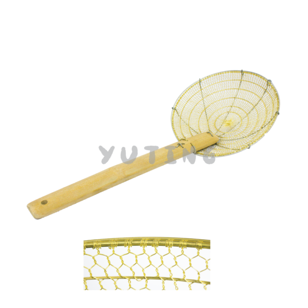 Brass Strainer with Bamboo Handle (Small Hole) (100% Hand Made)