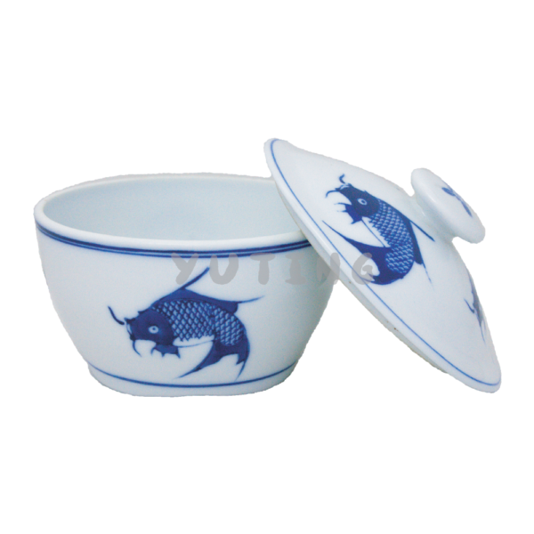 Porcelain New Blue Fish Style Chicken Soup Bowl with Cover