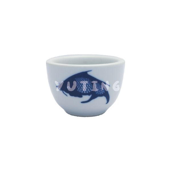 Porcelain Blue Fish Tea Cup (Wide Base)