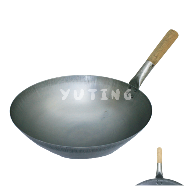 Wood Handle Iron Deep Wok